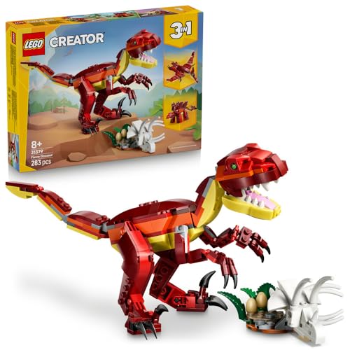 LEGO Creator 3in1 Fierce Dinosaur Toy - Build Velociraptor Stegosaurus or Pterosaur Dino Figures w/Skeleton & Sharp Teeth Elements - Cool Birthday Gift Idea for 8+ Year Old Boys & Girls - 31379