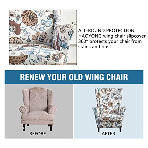 Haoyong Wing Armchair Covers 2 Pieces Stretch Wingback Chair Slipcover Printed Chair Slipcovers Washable Armchair Protector Cover For Living Room And Bedroom #TOP4
