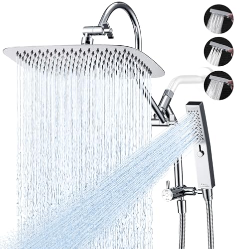 G-Promise All Metal 12 Inch Shower Head with Massage Mode Handheld, Rain Shower Head with Handheld...