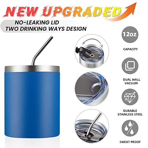 Meway 12Oz/8Pack Coffee Mug With Lid, Insulated Stainless Steel Reusable Coffee Cup, Double Wall Durable Coffee Mug, Powder Coate，For Coffee, Beer, Home, Office(Navy,8 Pack) #TOP3