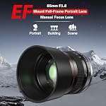 EF Lentille pour Canon 85mm f1.8 Foucs manuels (MF/EF Lens) Lens de portrait pour Canon EOS Rebelle T8i T7i T7 T6 T6s T6i T3i T2i SL3 SL2 90D 80D 77D 4000D,1DX 5D 6D Marquer II/III/IV etc. DLSR