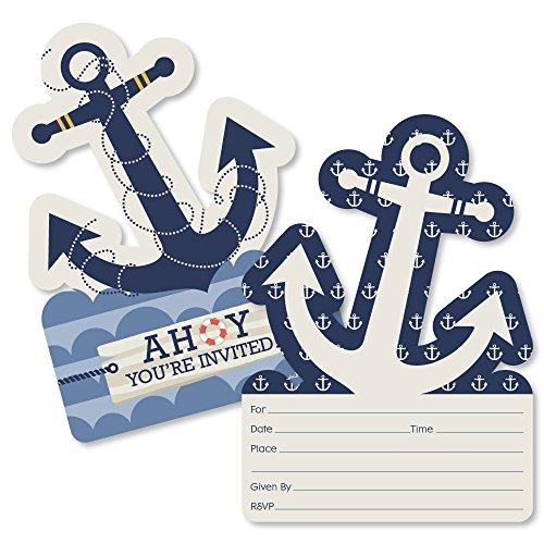 Big Dot of Happiness Ahoy - Nautical - Shaped Fill-In Invitations - Baby Shower or Birthday Party Invitation Cards with Envelopes - Set of 12