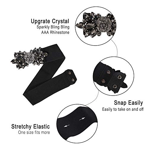 Women's Rhinestone Stretch Belt Wide Elastic Belts Sparkly Crystal Dressy Belts for Formal Dresses4