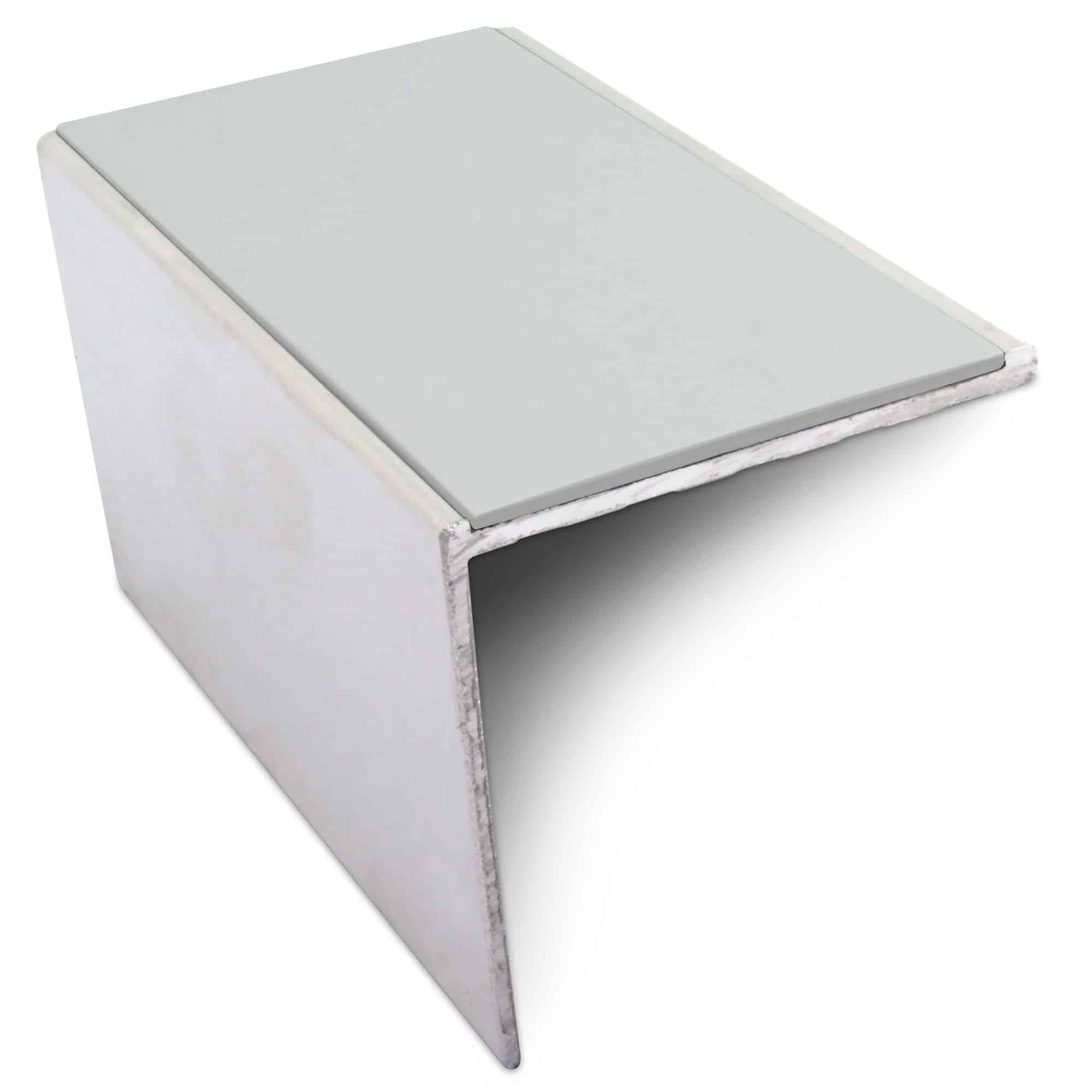 NSL19 56 x 55mm DDA Compliant Aluminium Non Slip Stair Nosing Edge Trim with PVC Insert - Ice Grey, 2.46m
