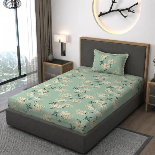 Image of Vaini Premium Heavy Cotton Elastic Fitted Bedsheets with 1 King Size Pillow Covers || Single Bed with All Around Elastic 350 TC || 36 x 78 x 6 Inch Single Size Fitted || :- Pista Green