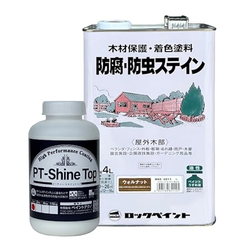 ナフタデコールを超撥水&長期色褪せ抑制できるPT-Shine Topとの最強セット! 4L+1kg スプルース 防腐・防虫 ステイン 木部 塗装 木材 保護 ロックペイント
