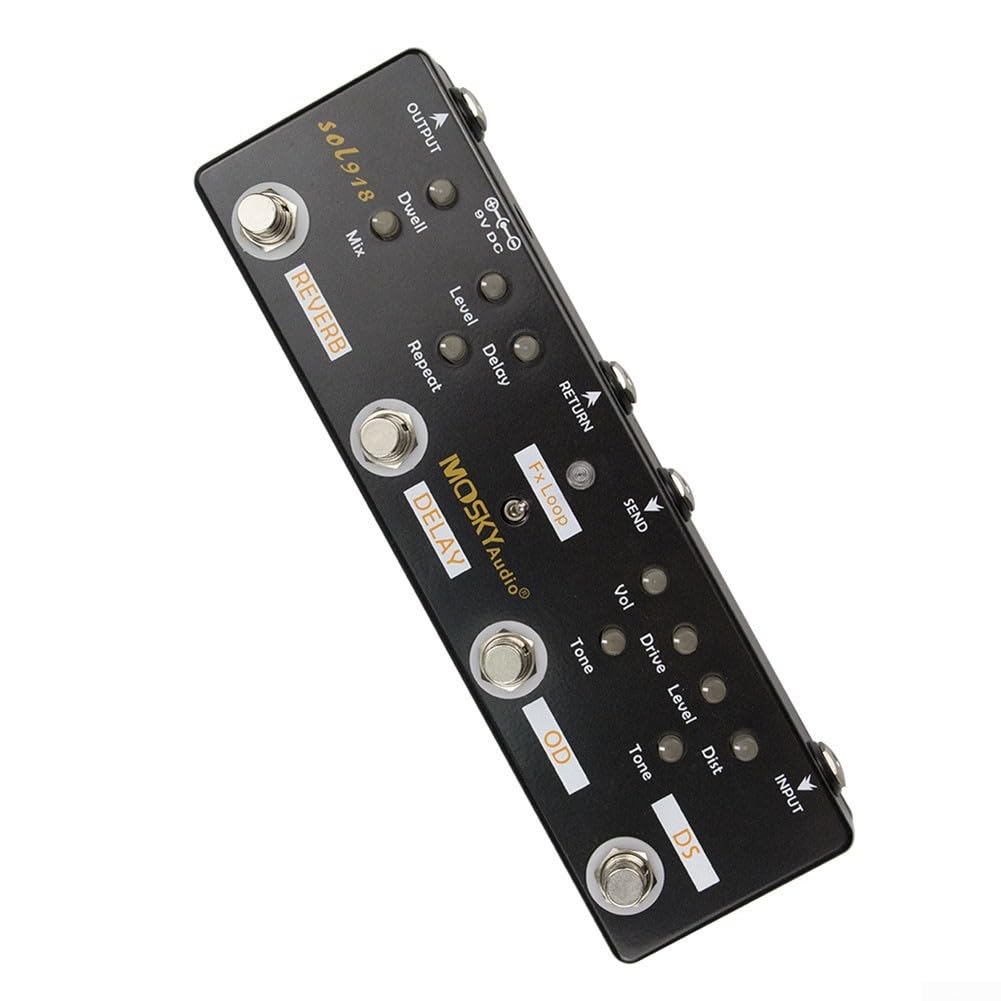5-in-1 Gitarren-Multi-Effektpedal mit Distortion Overdrive Delay Reverb und Loop True Bypass für E-Gitarrenverstärker Schwarz