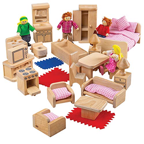 Famille de poupées et meubles miniatures en bois Bigjigs Toys