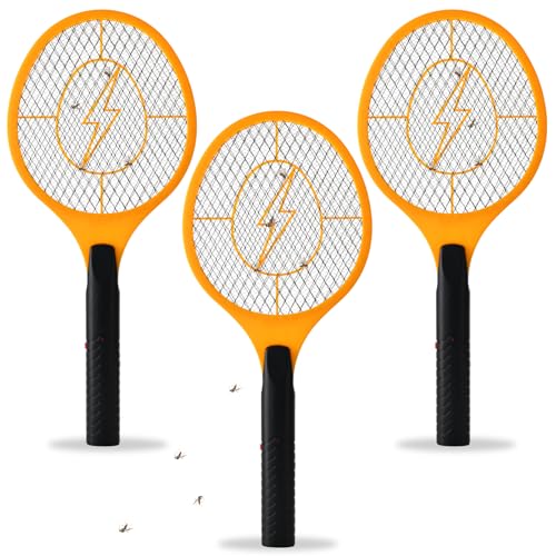 Just QT 3PCS Electric Fly Swatter Racket for Indoor 47.5x19.5CM Fly Electric Bug Zapper Racket for Mosquito & Flies Handheld Racket Catcher with 3-Layer Safety Mesh