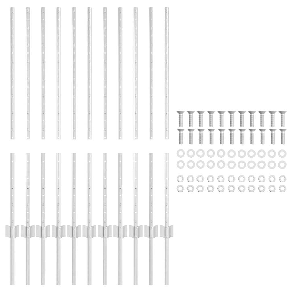 Postes de valla de 11 piezas, plata, 100 cm, acero, valla de jardín, valla de metal, valla de madera, protección visual, postes acopladores, cerrojo para limitación de terrenos, montaje
