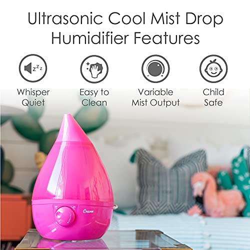 Image of Crane Ultrasonic Humidifiers for Bedroom and Office, 1 Gallon Cool Mist Air Humidifier for Large Room and Home, Humidifier Filters Optional, Pink