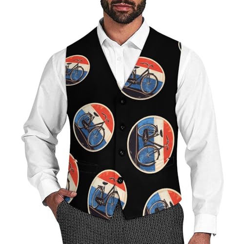 Dutch Bicycle Mens Slim Fit Suit Vest Dress Waistcoat Casual Business Vest - Main Image