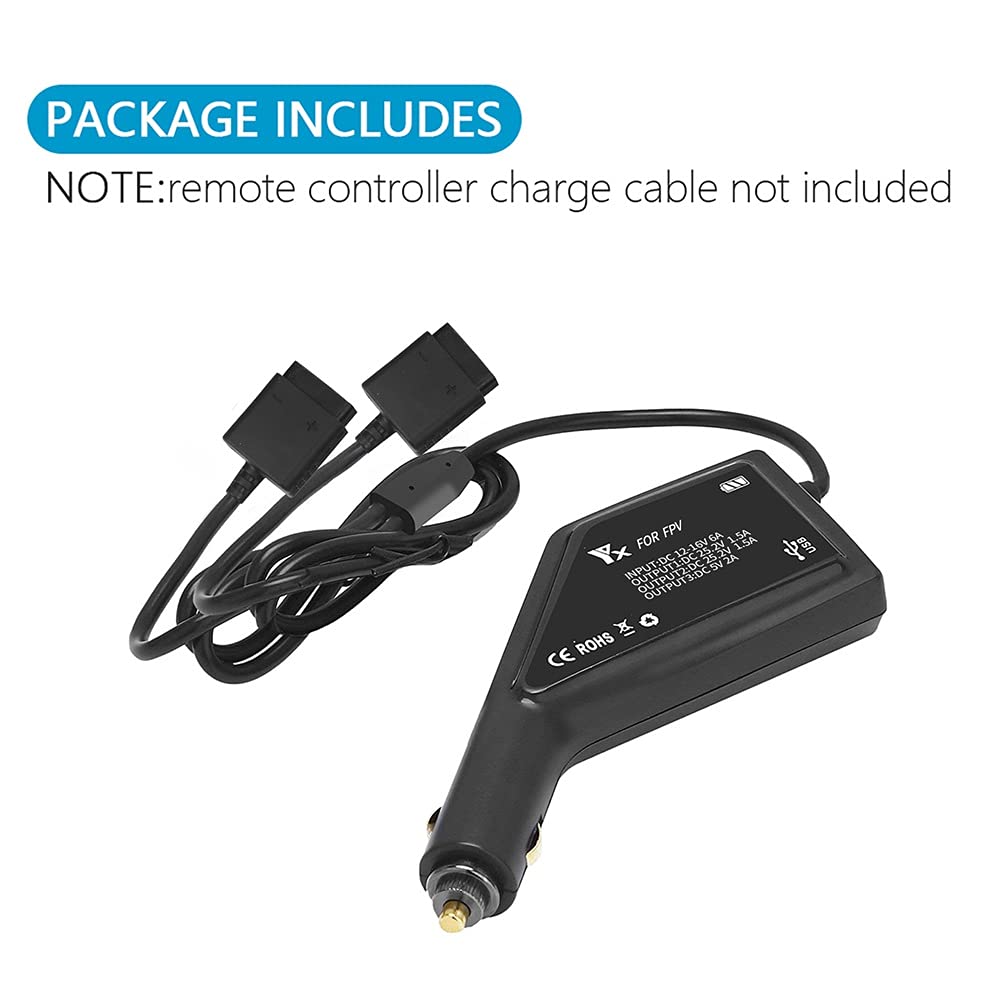 Caricabatteria da auto a doppia batteria Taoke compatibile con FPV Combo, caricabatteria da auto intelligente con porta di ricarica USB per drone FPV