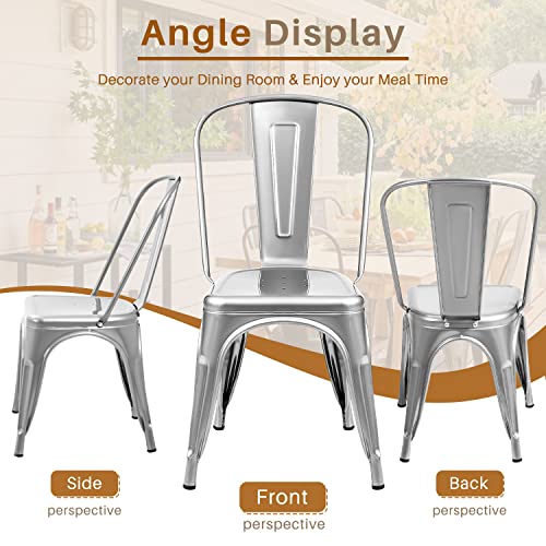 Image of Furmax Metal Dining Chair Indoor Outdoor Use Stackable Classic Trattoria Chair Chic Dining Bistro Cafe Side Metal Chairs Set of 4 (Sliver)