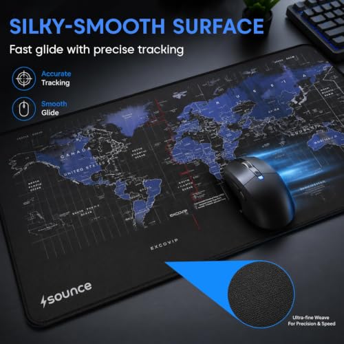 Image of Sounce Extended Gaming Mouse Pad | Large Desk Pad with Stitched Edges & Non-Slip Rubber Base | for Computer, Laptop, Keyboard | Office & Home | 800 x 300 x 2 mm