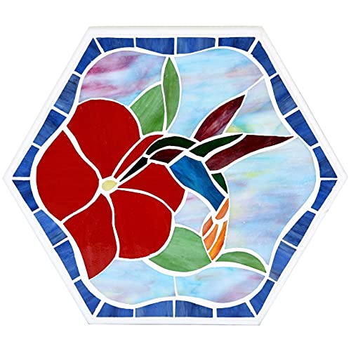 Bieye MSS003 Tiffany Style Stained Glass Mosaic Decorative Stepping Stone for Garden Decor (13' Hexagonal, Hummingbird)