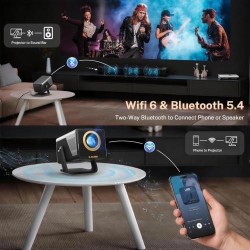 Image of [4K Support /2000 ANSI] X7 Smart Projector Native 1080P with WiFi and Bluetooth,20W DoIby HDR10 AI Auto Focus Android 14,Compatible with Netflix,200 inch Display Portable Movie Proyector for Home /Outdoor