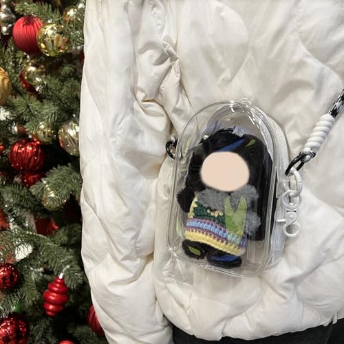 Image of Clear Figure Display Bag with Keychain and Lanyard, Protective Doll Case, 15cm /5.91in Crossbody Doll Storage Bag