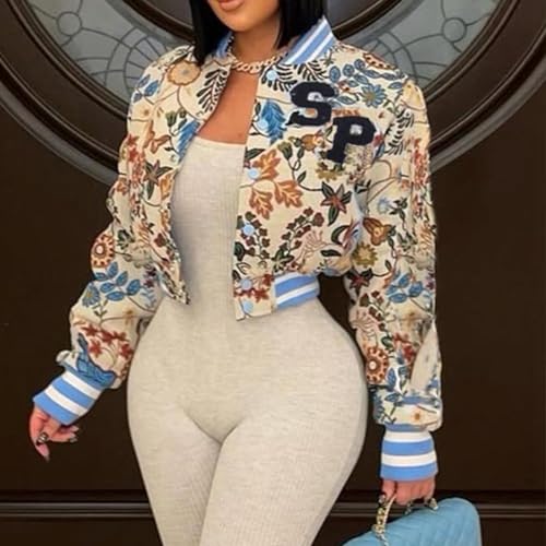 Varsity Jacket Women Floral Jacquard Long Sleeve Button Down Cropped Bomber Jacket Women 20254