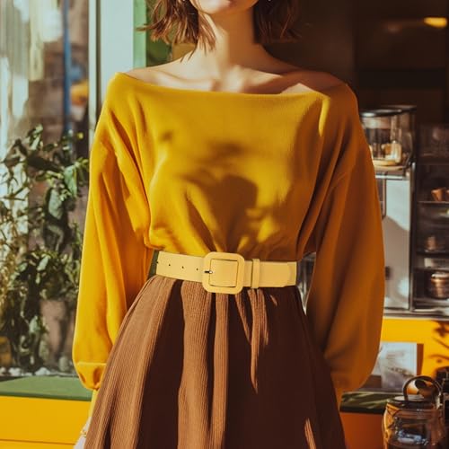 Womens Belts for Jeans Dresses Chic Faux Leather Belt with Square Buckle2