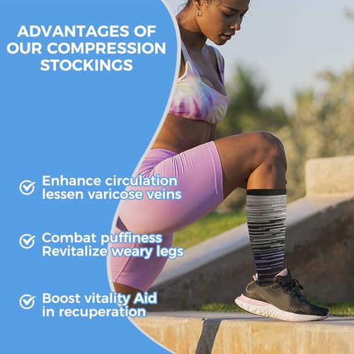 Image of Open Toe Compression Socks for Men & Women - 3 Pairs 15-20 mmhg Toeless Knee High Stockings for Circulation, Nursing, Running