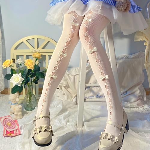 Image of Dorilin Womens Fishnet Tights with Bows Lolita Fishnet Stockings 80S 90S Gothic Leggings