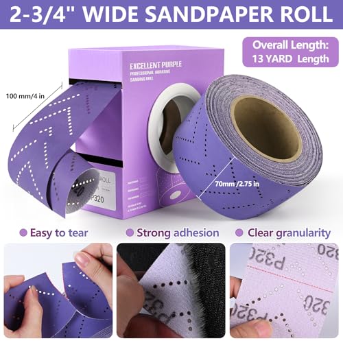 Image of 320 Grit Hook and Loop Sandpaper Roll, 2-3 /4 inch x 13 Yard Wet Dry Sanding | Polyester Film Backing Sand Paper Sheets, Water and Oil Resistant Anti-Clogging, Ceramic Abrasive for Automotive Metal Wood
