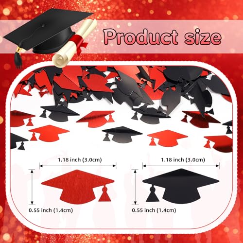 Image of Red and Black Graduation Cap Confetti 2026, Class of 2026 Table Centerpiece Grad Confetti for 2026 Graduation Party Decorations Supplies