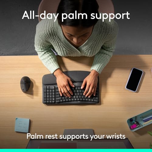 Image of Logitech Wave Keys Wireless Ergonomic Keyboard with Cushioned Palm Rest, Comfortable Natural Typing, Easy-Switch, Bluetooth, Logi Bolt Receiver, for Multi-OS, Windows /Mac - Graphite