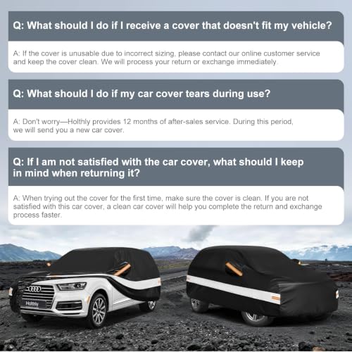 Image of 10 Layers SUV Car Cover Custom Fit for Audi Q7 (2005-2026), Waterproof All Weather for Automobiles, Outdoor Full Cover Sun Dust Rain Protection with Cotton. Black