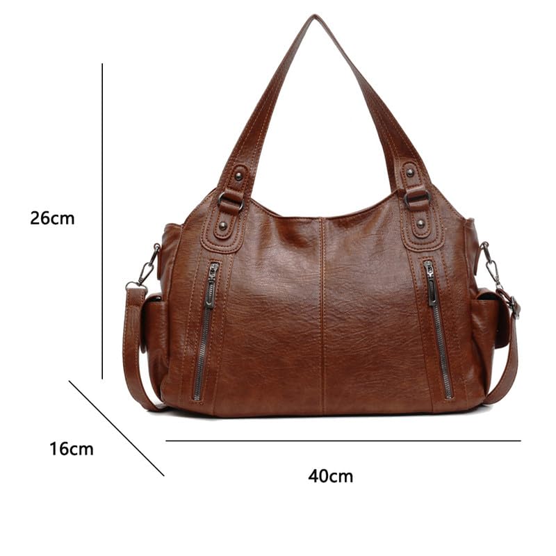 Borsa a spalla Borsa Bauletto Grande Borsa a mano con Tracolla da Donna in Pelle Sintetica Sacchetto Tote Borse Manici Donne Borsetta Borsa a tracolla Marrone