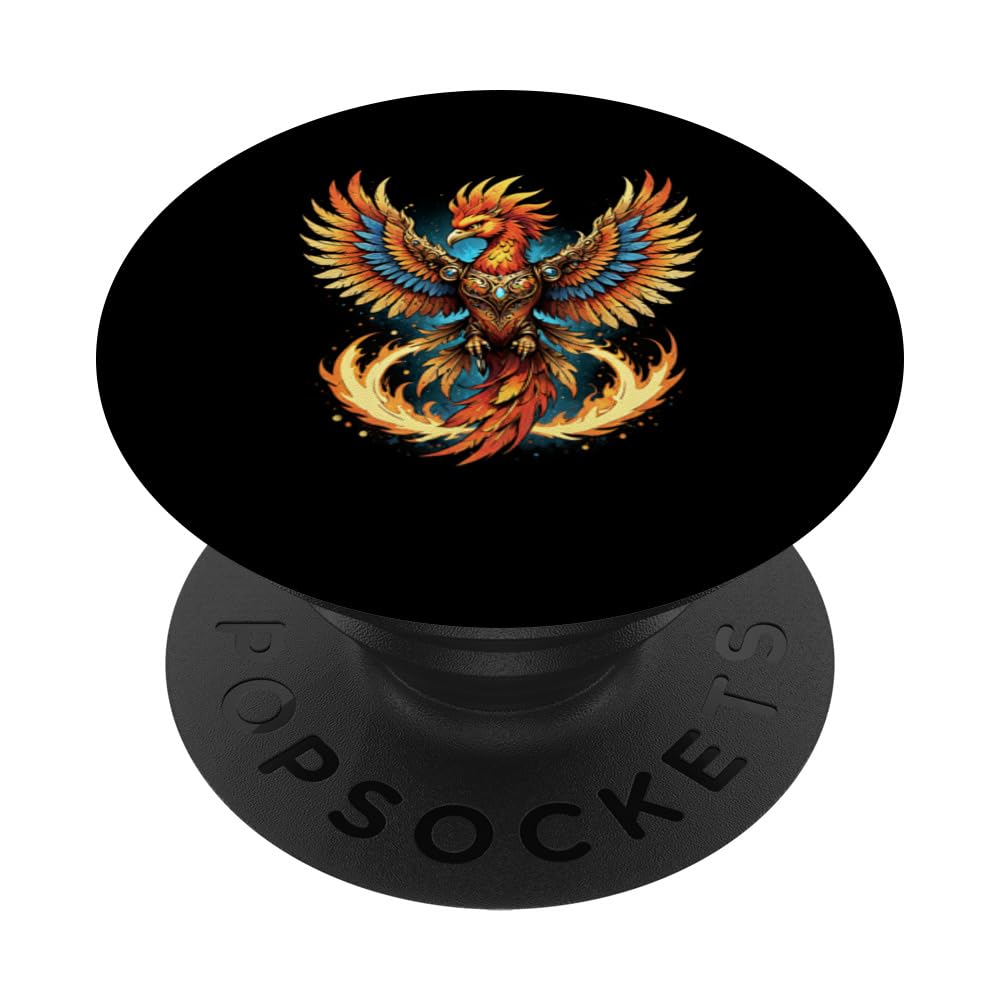Illustrated Vintage Steampunk Flaming Phoenix Rising PopSockets Swappable PopGrip, Black