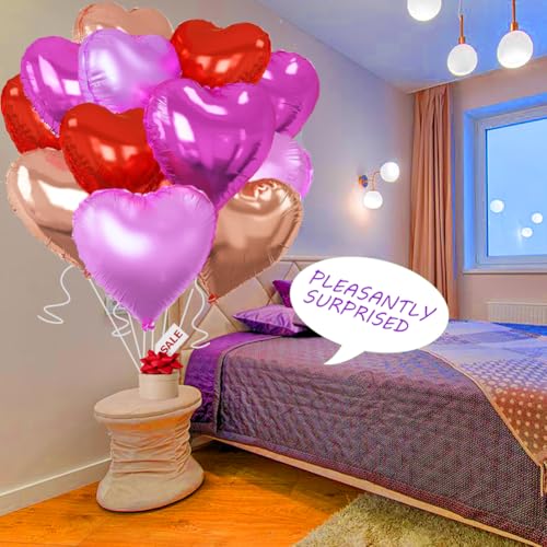 Image of Rose Gold & Red Heart Balloons，18 Inch Purple Foil Love Heart Shaped Balloons for Bridal Wedding Engagement Party Anniversary Birthday Baby Shower Valentines Decorations 12Pcs