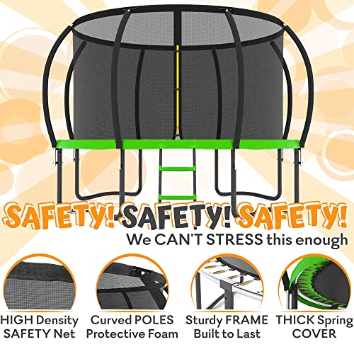 JUMPZYLLA Trampoline 8FT 10FT 12FT 14FT Trampoline with Enclosure - Recreational Trampolines with Ladder and Galvanized Anti-Rust Coating, ASTM Approval- Outdoor Trampoline for Kids - Thumbnail 7