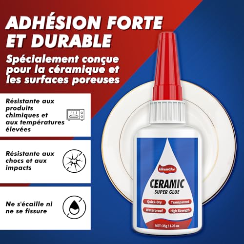 Colle Céramique 35g - Ultra Forte, Résistante à Haute Température, Imperméable, Colle Super Adhésive pour Porcelaine, Céramique, Vaisselle, Carrelage, Faïence, Bricolage et Plus – vue 3