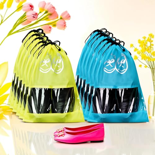 Image of Heart Home Pack of 12 Travel Shoe Organizer | Travel Storage Bags | Travel Carrying Bag | Storage Organizers Set | Shoe Cover with Transparent Window | Shoe Dori Cover | Yellow & Sky Blue