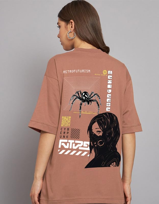 Image of JUNEBERRY Pure Cotton Oversized Fit Drop Shoulder Stylish & Front & Back Graphic Printed Round Neck T-Shirt Combo for Women (Pack of 2)