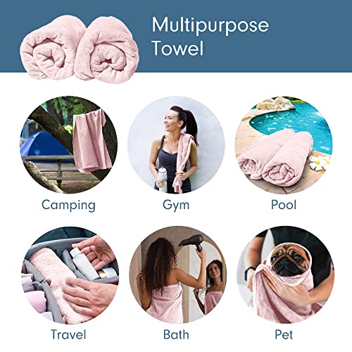 Scala (2 Pack Extra Large Microfiber Hair Towel 24" X 48" Anti Frizz For Long Hair, Multipurpose Bath Towel For Pool, Gym, Yoga, Camping - Quick Drying, Ultra Absorbent - Light Pink Towels #TOP2