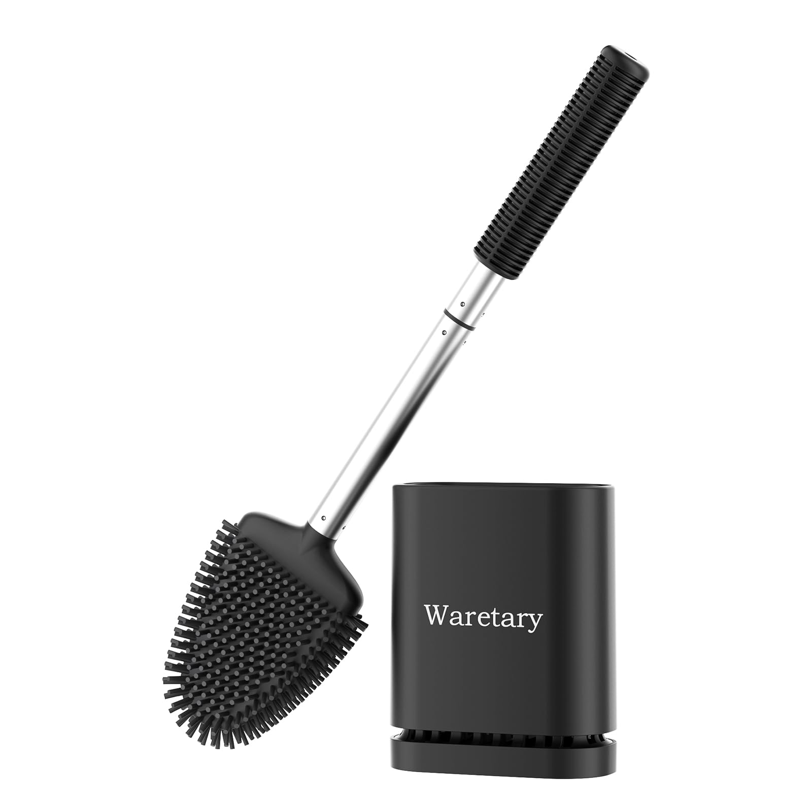 Waretary - Klobürste Silikon, WC Bürste und Halter Set aus Edelstahl, Flexibler Bürstenkopf für Tiefenreinigung, Schnell trocknende Wandmontage & Stehend für Badezimmer(Schwarz)