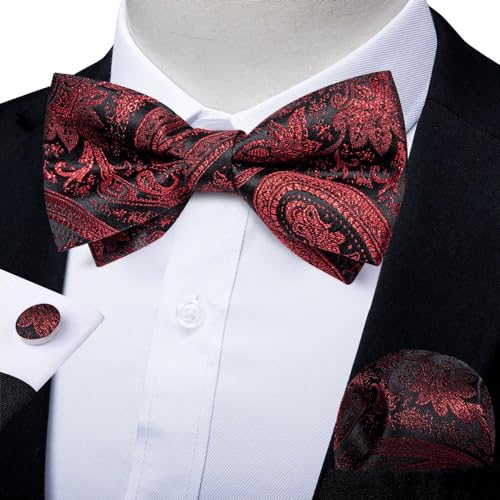 Corbatín ajustable para boda con pañuelo y gemelos miniatura 2