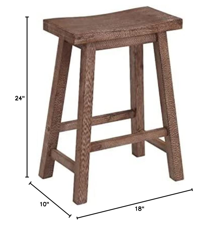 Benjara Wooden Frame Saddle Seat Counter Height Stool with Angled Legs, Brown