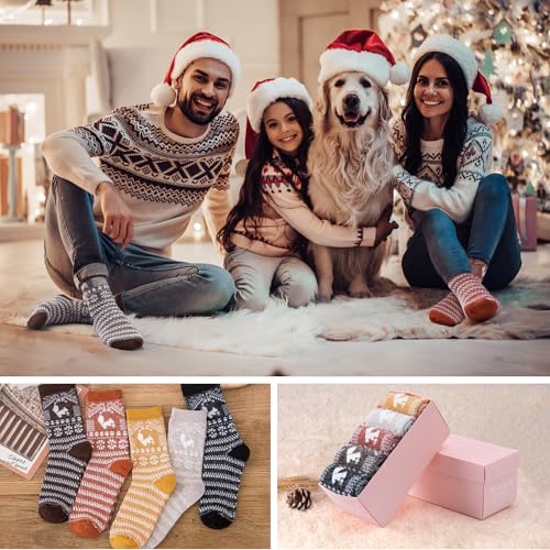 SISOSOCK 5 Pairs Fuzzy Soft Cozy Fluffy Socks for Women, Casual Thick Plush Comfy Sleep Socks - Warm Winter Gifts for Women4