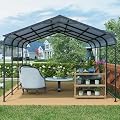 12x21 FT Heavy Duty Carport, Galvanized Steel Metal Carport Canopy with Vertical Stripe Roof, Outdoor Garage Shelter for Cars, Trucks, Wind and Snow Resistant