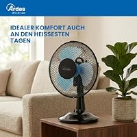 Ardes NEW EASY 23 Tischventilator 21W 23 cm mit Automatischer Oszillation, Vertikale Neigungsverstellung, 3 Geschwindigkeiten, Kompaktes Total-Black-Design und 3 Flügel – Ansicht 4