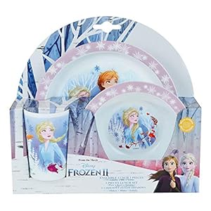 FUN HOUSE 005716 Disney Frozen Maaltijdset bestaande uit een plat bord Ø 22 cm, een soepbord of kom Ø 16 cm en een glas 220 ml voor kinderen