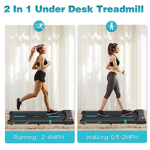 Image of Under Desk Treadmill, 3HP Walking Pad Treadmill Under Desk 2 in 1 with Remote Control, Treadmills for Home Exercise, Walking Running Jogging Machine, LED Display, Free Installation