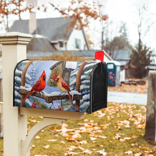 Image of Winter Mailbox Covers Magnetic Red Cardinal Birds Winter Mailbox Wraps Standard Size 18x21in Holiday Garden Post Box Cover Decor for Home Garden Outdoor Yard