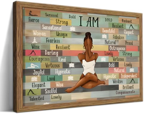 raiqtols Framed Inspirational Canvas Wall Art – Motivational Black Women Picture Prints for Office, Positive Affirmation Artwork Wall Decor for Living Room, Bedroom, Yoga Room – 12x16in