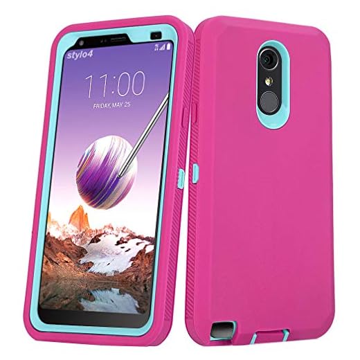 Annymall Case for LG Stylo 4 Plus Case with Built-in Screen Protector, Hybrid High Impact Resistant Rugged Full-Body Shockproof Tri-Layer Heavy Duty Case for LG Stylo 4/ LG Stylo 4 Plus (Pink)