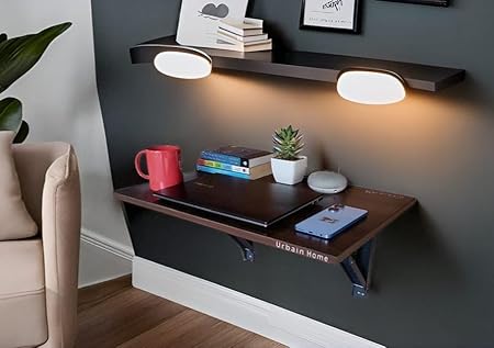 Urbain Home Lyon Wall Mounted Folding Study, Laptop Table, Multi-Purpose Foldable Work from Home Table (Walnut, 65 Kg Capacity)